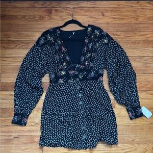 Free People Black Floral Long Sleeve Dress